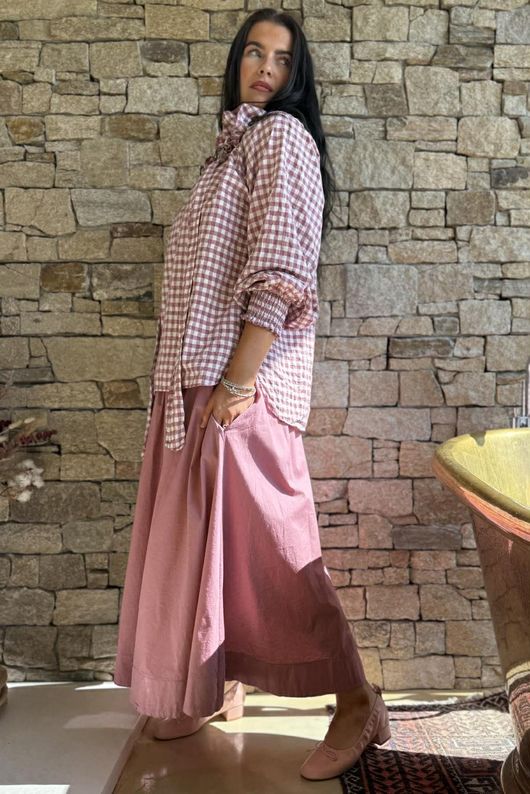 Nonni Gingham Poet Blouse Indian Pink